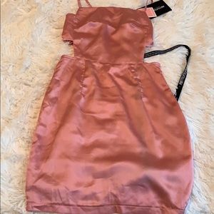 rose satin cut out side bodycon